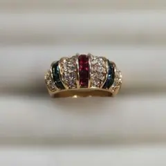 14号 ビンテージリング マルチカラー ストーン パヴェリング ゴールドカラー