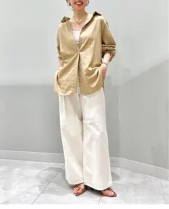 GU／リネンブレンド オーバーサイズシャツ／ベージュ Mサイズ