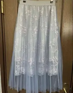 チュールロングスカート刺繍　花柄　ウエストゴム エレガント