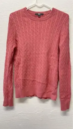 ピンク ケーブル編み ニットセーター 長袖