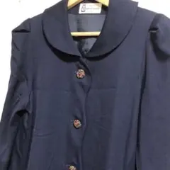 希少　美品ピエールカルダン ヴィンテージワンピース 9号 ネイビー パフスリーブ