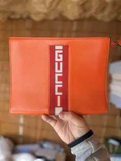 GUCCI オレンジ クラッチバッグ ストライプデザイン