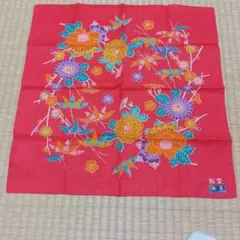 【新品未使用】紅型 ハンカチ 赤地 花柄