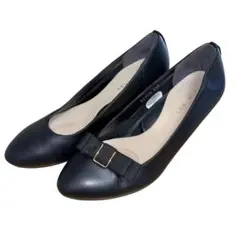 美品　黒 リボン付き パンプス　シューズ　【23.0cm】　LESMUSE