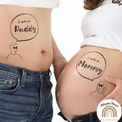 マタニティフォト　マタニティペイントシール　ベリーペイント　家族　夫婦　パパ　黒