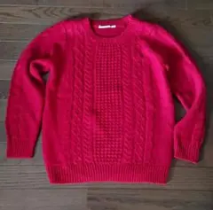 赤 ケーブルニット 長袖セーター