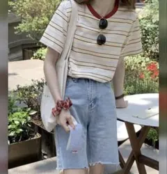 マルチボーダーTシャツ 半袖カットソー夏のサムネイル