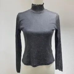 GU ジーユー ラメハイネックT 長袖 トップス 黒 M メロウ