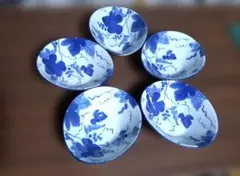青い花柄 陶器製ボウルセット 5個