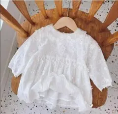 ベビードレス 長袖 セレモニードレス 総レース 刺繍 可愛い おしゃれ【90㎝】