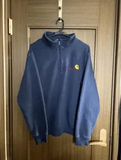 Carhartt ハーフジップ スウェット トレーナー ネイビー ロゴ刺繍