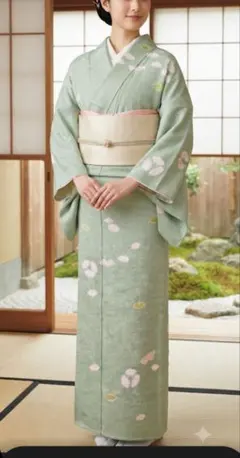 着物 淡緑色 花文様 袷　まとめ売り3点のサムネイル