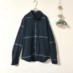 メンズ カジュアルシャツ 2XL ブラック チェック柄 総柄 ゆるだぼ