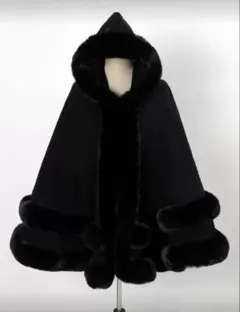 SHEIN♡フード付きファーケープコート♡ブラック♡新品・未使用