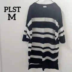 美品❤️PLST 【M】ネイビー ホワイト ストライプ 半袖 チュニックのサムネイル