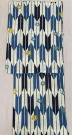 高級綿麻浴衣　矢羽　ブルー　限定大特価