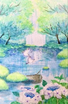 ささみ水彩画 春の木漏れ日　値段は※900円です ささみ様専用水彩画 春の木漏れ日 値段は※900円です - メルカリ