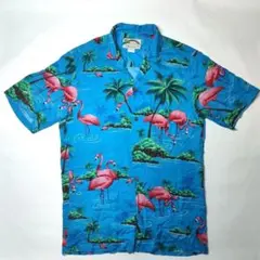 Paradise Found ハワイ レーヨン アロハシャツ フラミンゴ柄 Мのサムネイル