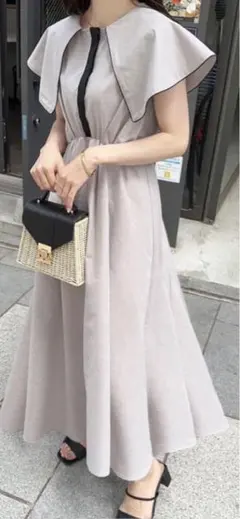 配色パイピングビックカラーフレアワンピース