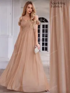 SHEIN ベージュ オフショルダー ロングドレス