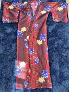 【美品❣️】赤地 花柄 浴衣 単品　紐付き