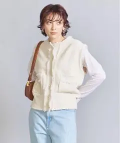 BEAUTY & YOUTH コットンナイロンツイードニットベスト定価16500