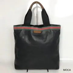 GUCCI グッチ シボ革 シェリーライン ウェブストライプ トートバッグ 