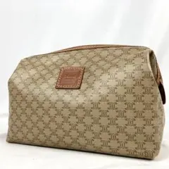 美品 セリーヌ ポーチ マカダム コスメポーチ ベージュ レザー pvc