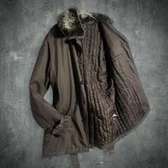 Y2K 00s ファー襟 コート 裏地キルティング ベルト付 ブラウン お兄系