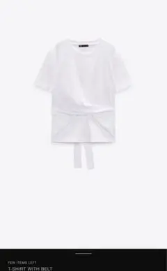 【新品未使用】zaraホワイト ベルト付き Tシャツ 半袖 M
