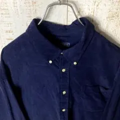 アメリカ古着 ボタンダウン コーデュロイ 長袖シャツ ネイビー XLアメリカ古着