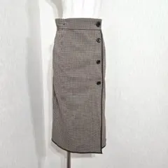 ロペピクニック ラップスカート チェック柄 タイトロング（38）ブラウン系