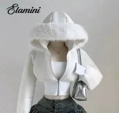 Elamini フード付きホワイトダウンジャケット　SHIEN