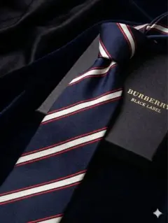 美品BURBERRY BLACK LABEL ネクタイ ストライプ ネイビー