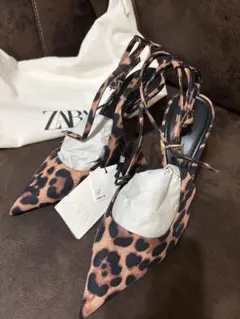 未使用ザラＺＡＲＡレオパード茶黒ストラップパンプス36（23）