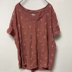 オールドネイビー 【2XL】 錨柄マリンＴシャツ Ｖネック半袖くすみ赤 綿丈長のサムネイル