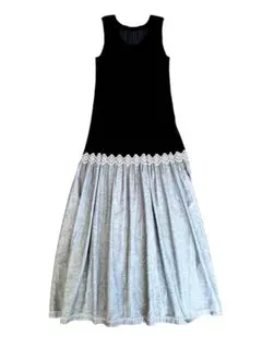 美品 PLEATS PLEASE 横段 ノースリーブ ロングワンピース ブラック