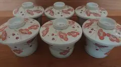 昭和レトロ 花柄 蓋つき茶碗蒸し椀 6個セット