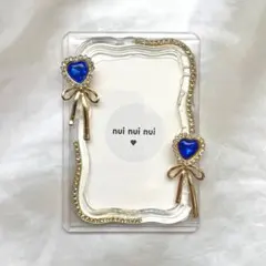 B8　トレカケース　硬質ケース　レジン　デコ　ビジュー　青　ブルー　ハート