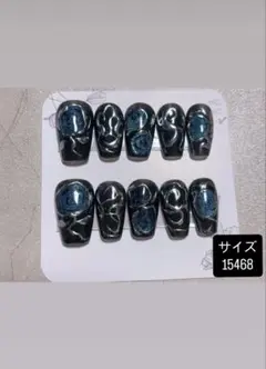 ネイルチップ ブラック・ブルー マーブルデザイン