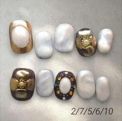 現品販売のみ　1点物　6月誕生石　パール　真珠　アンティーク調　ネイルチップ