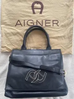 アイグナー ☆ AIGNER レザー 2way 本革 バッグ 黒のサムネイル