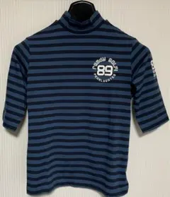 再再再値下げタグ付！PEARLY GATES モックネックストライプ 青シャツ