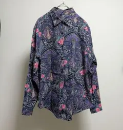 ペイズリー柄長袖シャツ ネイビー・パープル　Mサイズ　ヴィンテージ　古着