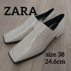 【新品】ZARA ベージュ スリッポンローファー シューズ 38 24.6cm