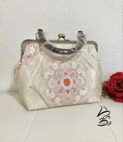 帯リメイク 華文 持ち手付きがま口バッグ