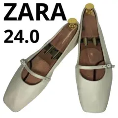 ZARA ザラ フラットシューズ 白 スクエアトゥ 24cm レディース