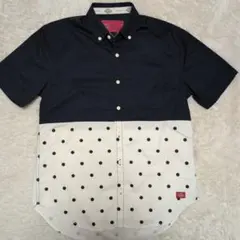 【Dickies】 半袖シャツ ，ネイビー，ホワイト，バイカラー ドット柄・ Mのサムネイル