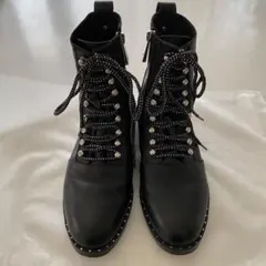 ZARA 24.5cm スタッズ付きレースアップブーツ 黒