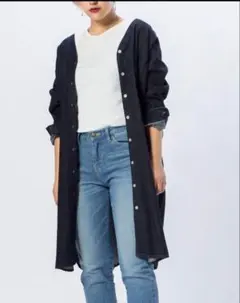 EDGE OF LINE ノーカラーワンピース　コートワンピ　ネイビー